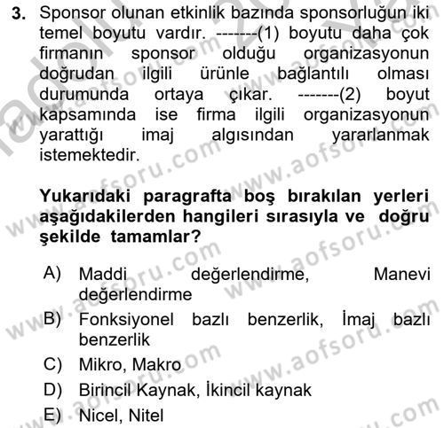 Web Tasarımı Satış ve Pazarlama Dersi 2018 - 2019 Yılı Yaz Okulu Sınav Soruları 3. Soru