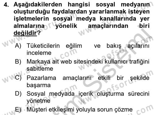 Web Tasarımı Satış ve Pazarlama Dersi 2018 - 2019 Yılı Yaz Okulu Sınav Soruları 4. Soru
