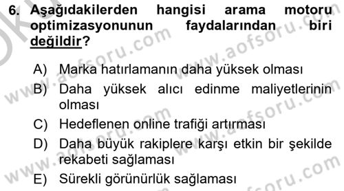 Web Tasarımı Satış ve Pazarlama Dersi 2018 - 2019 Yılı Yaz Okulu Sınav Soruları 6. Soru