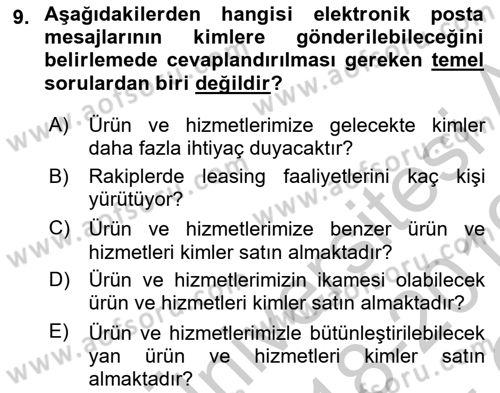 Web Tasarımı Satış ve Pazarlama Dersi 2018 - 2019 Yılı Yaz Okulu Sınav Soruları 9. Soru