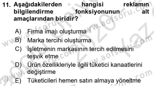 Web Tasarımı Satış ve Pazarlama Dersi 2020 - 2021 Yılı Yaz Okulu Sınav Soruları 11. Soru