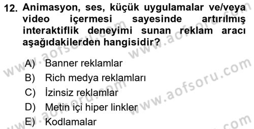 Web Tasarımı Satış ve Pazarlama Dersi 2020 - 2021 Yılı Yaz Okulu Sınav Soruları 12. Soru