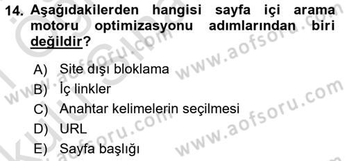Web Tasarımı Satış ve Pazarlama Dersi 2020 - 2021 Yılı Yaz Okulu Sınav Soruları 14. Soru