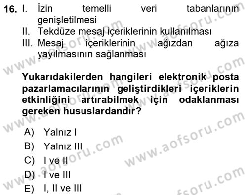 Web Tasarımı Satış ve Pazarlama Dersi 2020 - 2021 Yılı Yaz Okulu Sınav Soruları 16. Soru