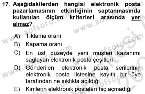 Web Tasarımı Satış ve Pazarlama Dersi 2020 - 2021 Yılı Yaz Okulu Sınav Soruları 17. Soru
