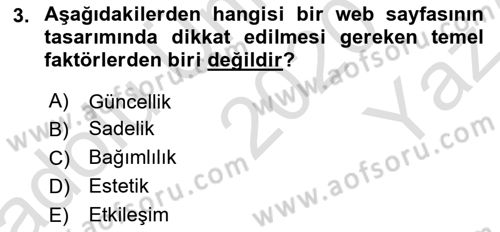 Web Tasarımı Satış ve Pazarlama Dersi 2020 - 2021 Yılı Yaz Okulu Sınav Soruları 3. Soru