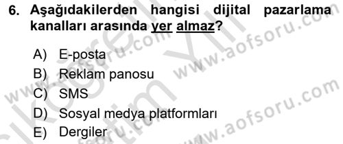 Web Tasarımı Satış ve Pazarlama Dersi 2020 - 2021 Yılı Yaz Okulu Sınav Soruları 6. Soru