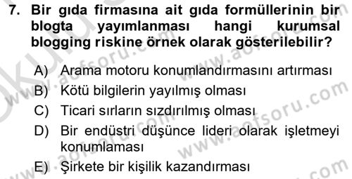 Web Tasarımı Satış ve Pazarlama Dersi 2020 - 2021 Yılı Yaz Okulu Sınav Soruları 7. Soru