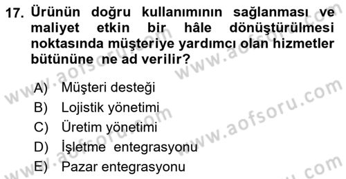Web Tasarımı Satış ve Pazarlama Dersi 2021 - 2022 Yılı (Vize) Ara Sınav Soruları 17. Soru