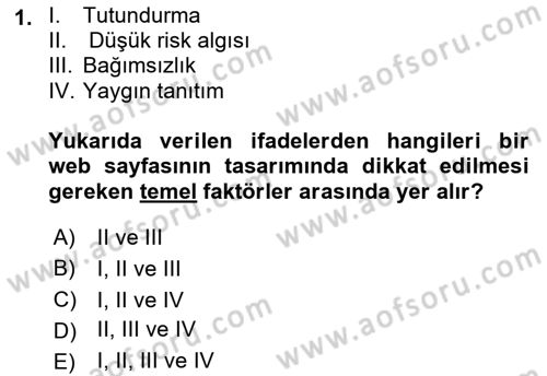 Web Tasarımı Satış ve Pazarlama Dersi 2021 - 2022 Yılı (Final) Dönem Sonu Sınav Soruları 1. Soru