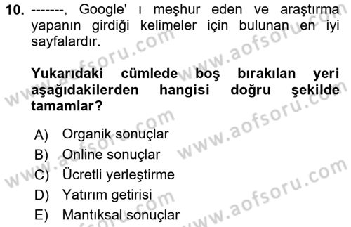 Web Tasarımı Satış ve Pazarlama Dersi 2021 - 2022 Yılı (Final) Dönem Sonu Sınav Soruları 10. Soru