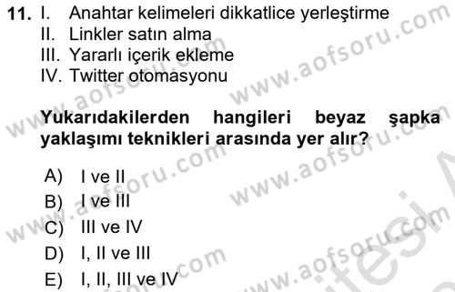 Web Tasarımı Satış ve Pazarlama Dersi 2021 - 2022 Yılı (Final) Dönem Sonu Sınav Soruları 11. Soru