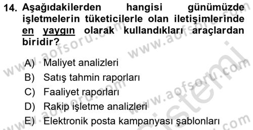 Web Tasarımı Satış ve Pazarlama Dersi 2021 - 2022 Yılı (Final) Dönem Sonu Sınav Soruları 14. Soru