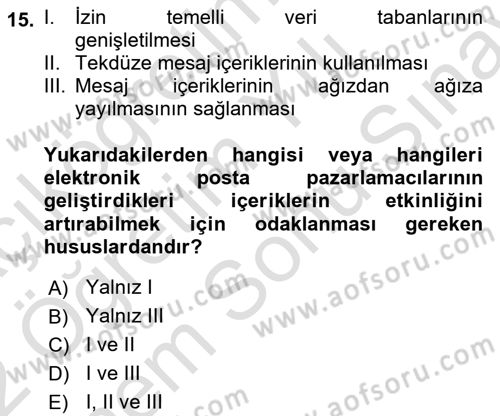 Web Tasarımı Satış ve Pazarlama Dersi 2021 - 2022 Yılı (Final) Dönem Sonu Sınav Soruları 15. Soru