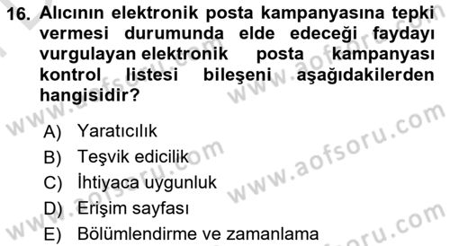 Web Tasarımı Satış ve Pazarlama Dersi 2021 - 2022 Yılı (Final) Dönem Sonu Sınav Soruları 16. Soru
