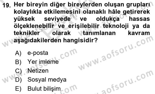 Web Tasarımı Satış ve Pazarlama Dersi 2021 - 2022 Yılı (Final) Dönem Sonu Sınav Soruları 19. Soru