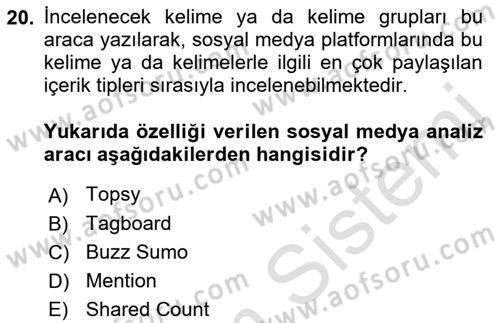 Web Tasarımı Satış ve Pazarlama Dersi 2021 - 2022 Yılı (Final) Dönem Sonu Sınav Soruları 20. Soru