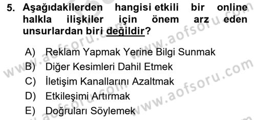 Web Tasarımı Satış ve Pazarlama Dersi 2021 - 2022 Yılı (Final) Dönem Sonu Sınav Soruları 5. Soru