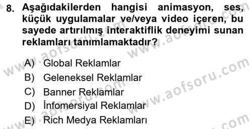 Web Tasarımı Satış ve Pazarlama Dersi 2021 - 2022 Yılı (Final) Dönem Sonu Sınav Soruları 8. Soru