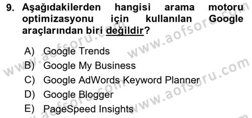 Web Tasarımı Satış ve Pazarlama Dersi 2021 - 2022 Yılı (Final) Dönem Sonu Sınav Soruları 9. Soru