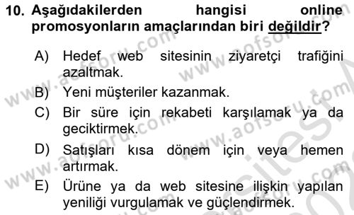 Web Tasarımı Satış ve Pazarlama Dersi 2021 - 2022 Yılı Yaz Okulu Sınav Soruları 10. Soru