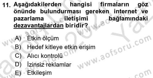 Web Tasarımı Satış ve Pazarlama Dersi 2021 - 2022 Yılı Yaz Okulu Sınav Soruları 11. Soru