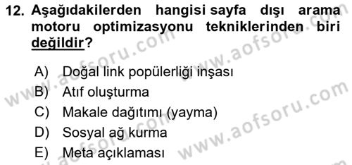 Web Tasarımı Satış ve Pazarlama Dersi 2021 - 2022 Yılı Yaz Okulu Sınav Soruları 12. Soru