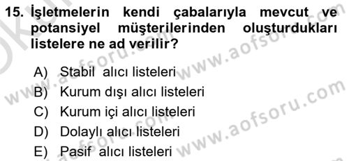 Web Tasarımı Satış ve Pazarlama Dersi 2021 - 2022 Yılı Yaz Okulu Sınav Soruları 15. Soru