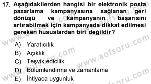 Web Tasarımı Satış ve Pazarlama Dersi 2021 - 2022 Yılı Yaz Okulu Sınav Soruları 17. Soru