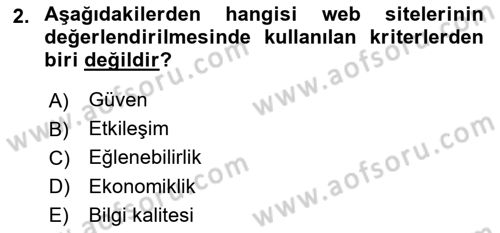 Web Tasarımı Satış ve Pazarlama Dersi 2021 - 2022 Yılı Yaz Okulu Sınav Soruları 2. Soru