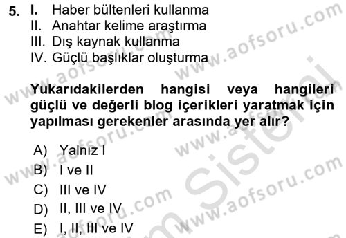 Web Tasarımı Satış ve Pazarlama Dersi 2021 - 2022 Yılı Yaz Okulu Sınav Soruları 5. Soru