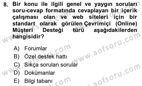 Web Tasarımı Satış ve Pazarlama Dersi 2021 - 2022 Yılı Yaz Okulu Sınav Soruları 8. Soru
