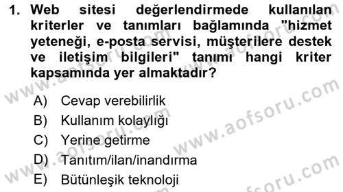 Web Tasarımı Satış ve Pazarlama Dersi 2023 - 2024 Yılı (Vize) Ara Sınav Soruları 1. Soru