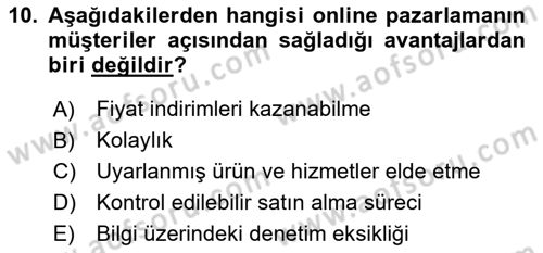 Web Tasarımı Satış ve Pazarlama Dersi 2023 - 2024 Yılı (Vize) Ara Sınav Soruları 10. Soru