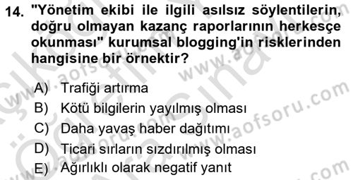 Web Tasarımı Satış ve Pazarlama Dersi 2023 - 2024 Yılı (Vize) Ara Sınav Soruları 14. Soru