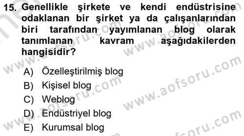 Web Tasarımı Satış ve Pazarlama Dersi 2023 - 2024 Yılı (Vize) Ara Sınav Soruları 15. Soru