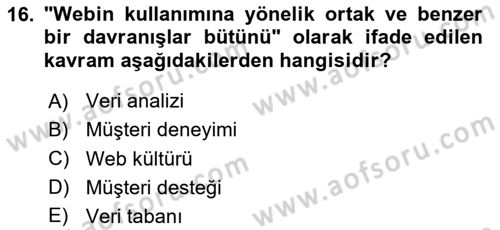 Web Tasarımı Satış ve Pazarlama Dersi 2023 - 2024 Yılı (Vize) Ara Sınav Soruları 16. Soru