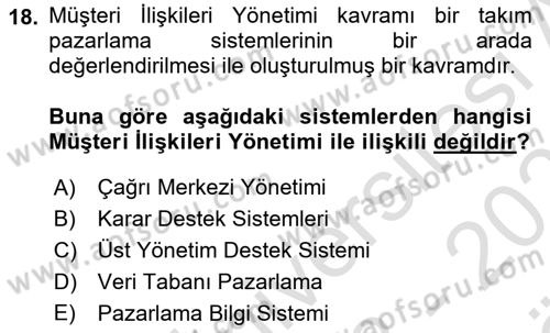 Web Tasarımı Satış ve Pazarlama Dersi 2023 - 2024 Yılı (Vize) Ara Sınav Soruları 18. Soru
