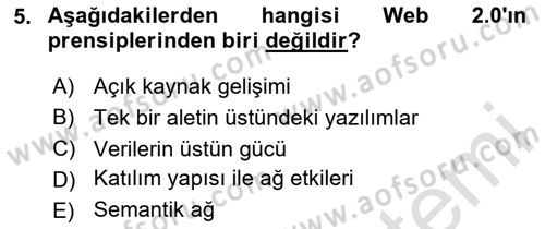 Web Tasarımı Satış ve Pazarlama Dersi 2023 - 2024 Yılı (Vize) Ara Sınav Soruları 5. Soru