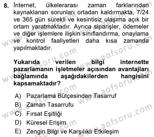 Web Tasarımı Satış ve Pazarlama Dersi 2023 - 2024 Yılı (Vize) Ara Sınav Soruları 8. Soru