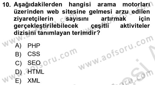 Web Tasarımı Satış ve Pazarlama Dersi 2023 - 2024 Yılı (Final) Dönem Sonu Sınav Soruları 10. Soru