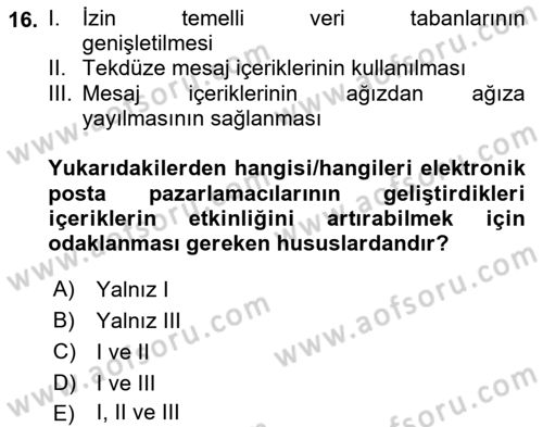 Web Tasarımı Satış ve Pazarlama Dersi 2023 - 2024 Yılı (Final) Dönem Sonu Sınav Soruları 16. Soru