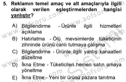 Web Tasarımı Satış ve Pazarlama Dersi 2023 - 2024 Yılı (Final) Dönem Sonu Sınav Soruları 5. Soru