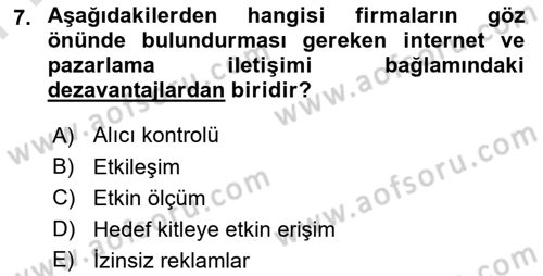 Web Tasarımı Satış ve Pazarlama Dersi 2023 - 2024 Yılı (Final) Dönem Sonu Sınav Soruları 7. Soru