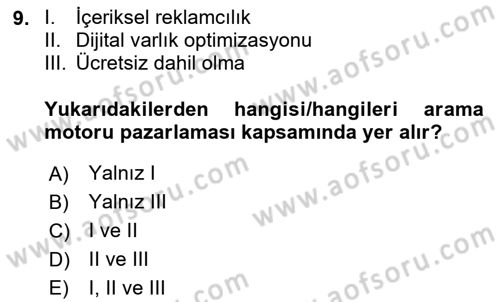 Web Tasarımı Satış ve Pazarlama Dersi 2023 - 2024 Yılı (Final) Dönem Sonu Sınav Soruları 9. Soru