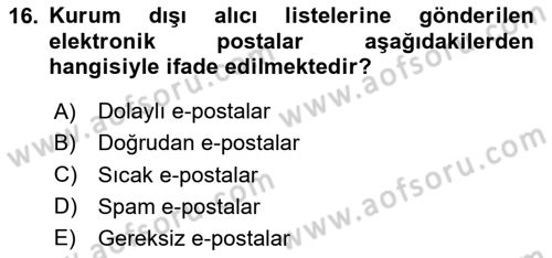 Web Tasarımı Satış ve Pazarlama Dersi 2023 - 2024 Yılı Yaz Okulu Sınav Soruları 16. Soru