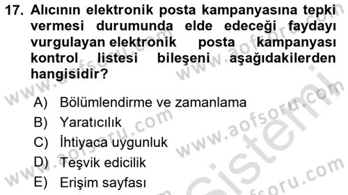 Web Tasarımı Satış ve Pazarlama Dersi 2023 - 2024 Yılı Yaz Okulu Sınav Soruları 17. Soru