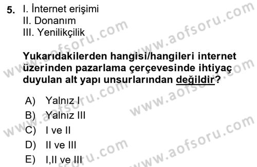 Web Tasarımı Satış ve Pazarlama Dersi 2023 - 2024 Yılı Yaz Okulu Sınav Soruları 5. Soru