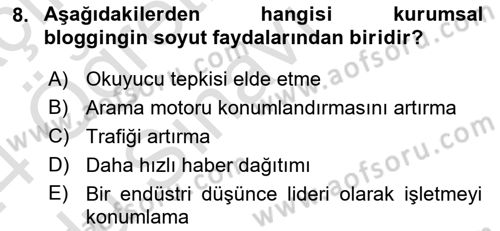 Web Tasarımı Satış ve Pazarlama Dersi 2023 - 2024 Yılı Yaz Okulu Sınav Soruları 8. Soru