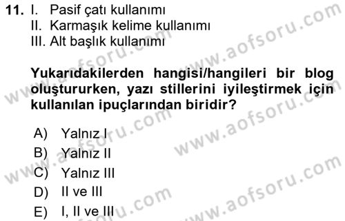 Web Tasarımı Satış ve Pazarlama Dersi 2024 - 2025 Yılı (Vize) Ara Sınav Soruları 11. Soru
